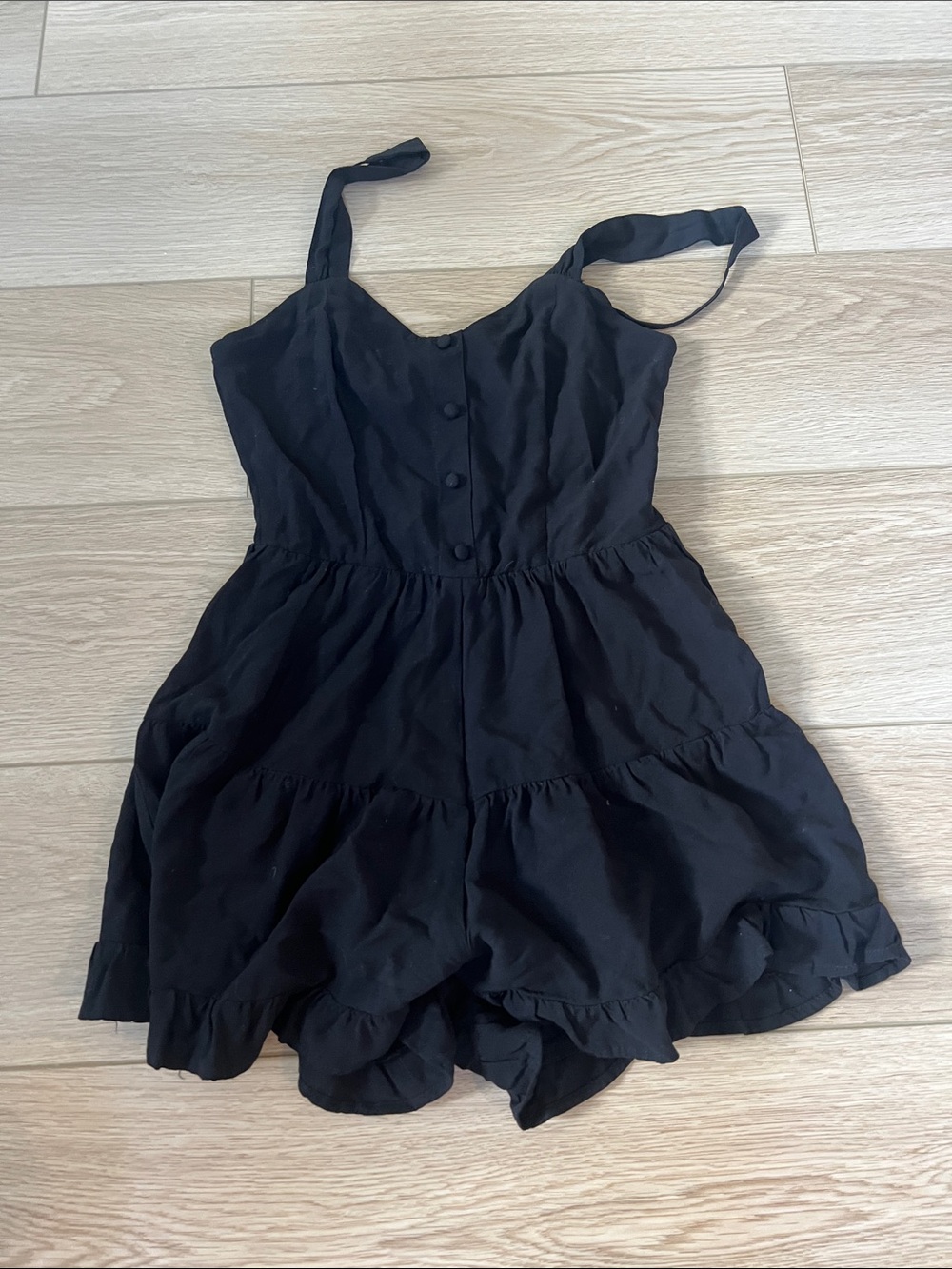 Blue Rain Black Ruffled Tiered Button-Front Romper